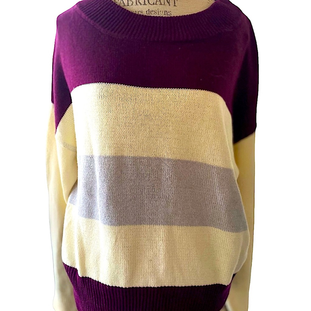 Lucky Brand Burgundy, Grey & Winter White Color-block Boatneck Sweater Size L